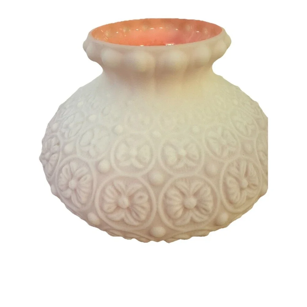 Case Glass Embossed Floral Daisy Dot Pink Inside Satin Kerosene Oil Lamp Shade